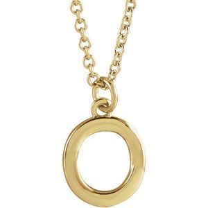 14k Yellow Gold 9.5mm Small Block Initial O Necklace, 18 Inch